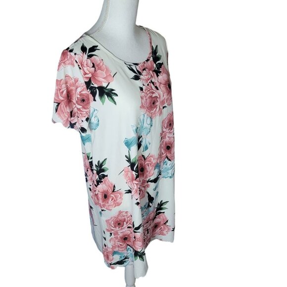 Vanilla Bay Dress Floral Short‎ Sleeve White Pink Roses Short Womens Large - Picture 13 of 13